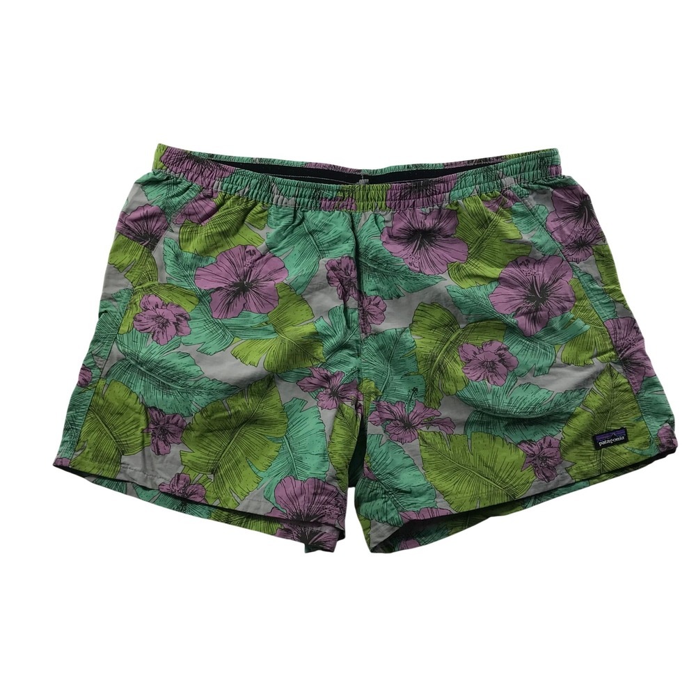Patagonia Baggies Shorts Mens XL Tropical Hibiscus Floral Palm Print Green 5 in